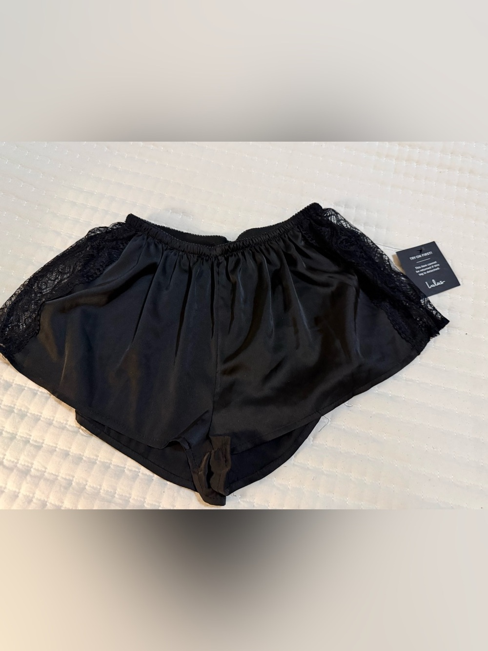 Lulu's Black Satin Lace-Trim Sleep Shorts